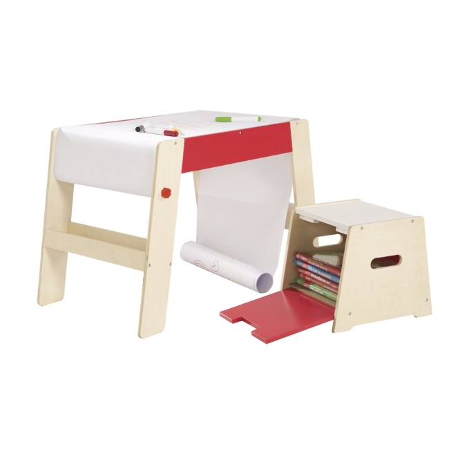 საბავშვო სახატავი მაგიდისა და სკამის კომბინაცია. ფერი:წითელი/კრემისფერი/თეთრი. Painting table / stool combination